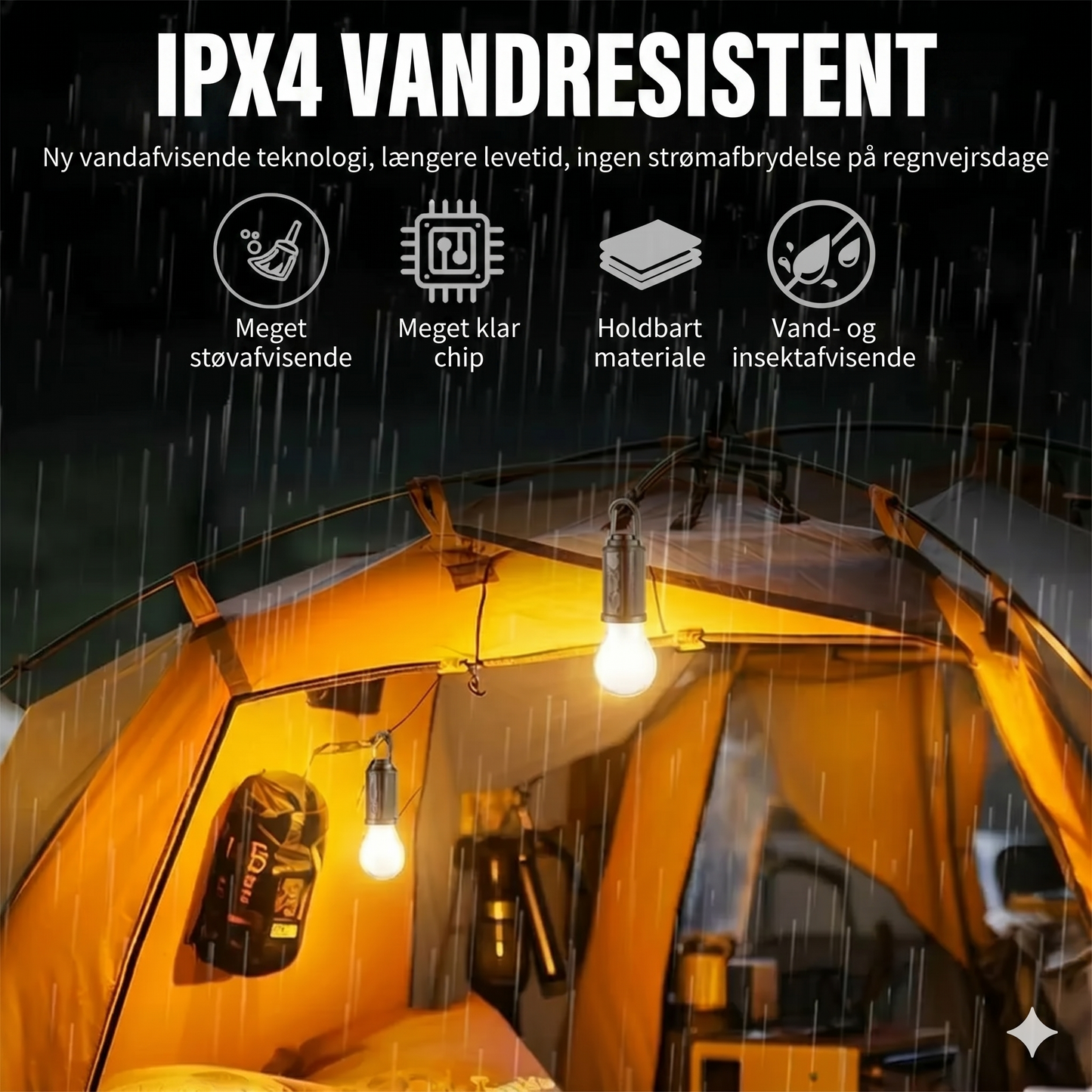 Solcelledrevet teltlys (USB-genopladelig LED-campinglygte)