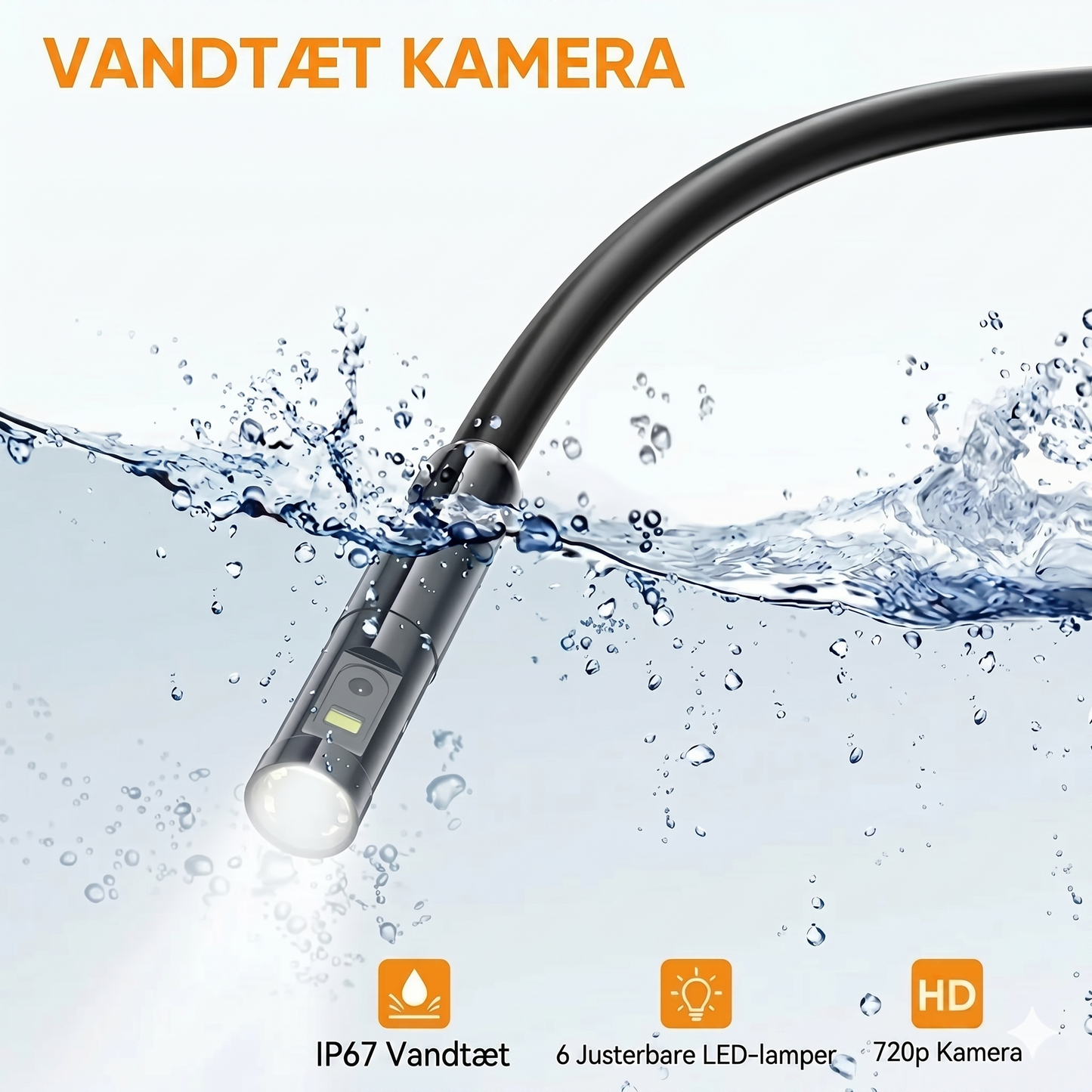 Universelt 3-i-1 endoskopkamera med IP67 vandtæt sonde