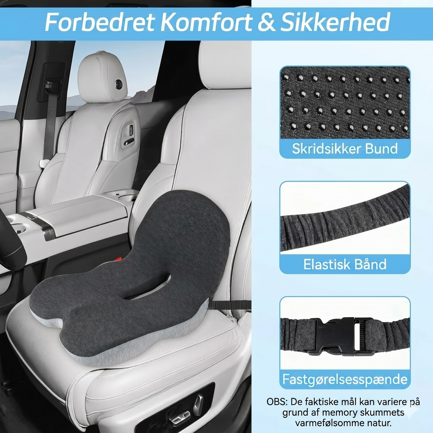 Skridsikker siddepude af memoryskum