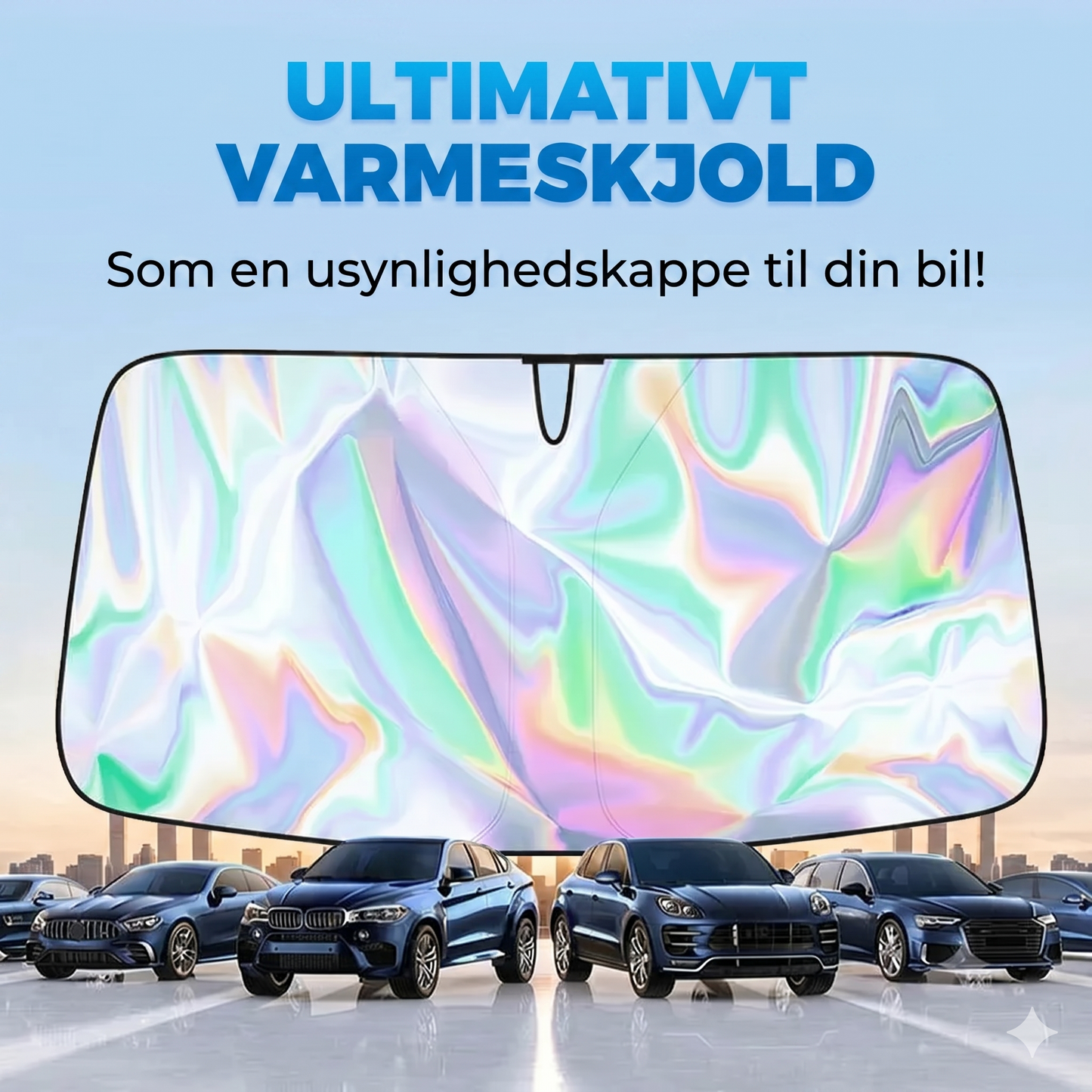 Solskærm til bilruden med reflekterende aluminiumsbelægning mod ekstrem varme