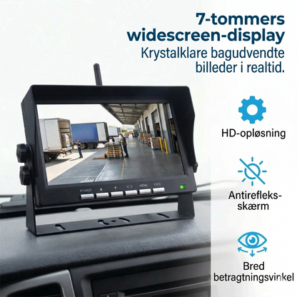 Højkvalitets trådløst bakkamerasystem med en 7-tommers bredskærmsmonitor