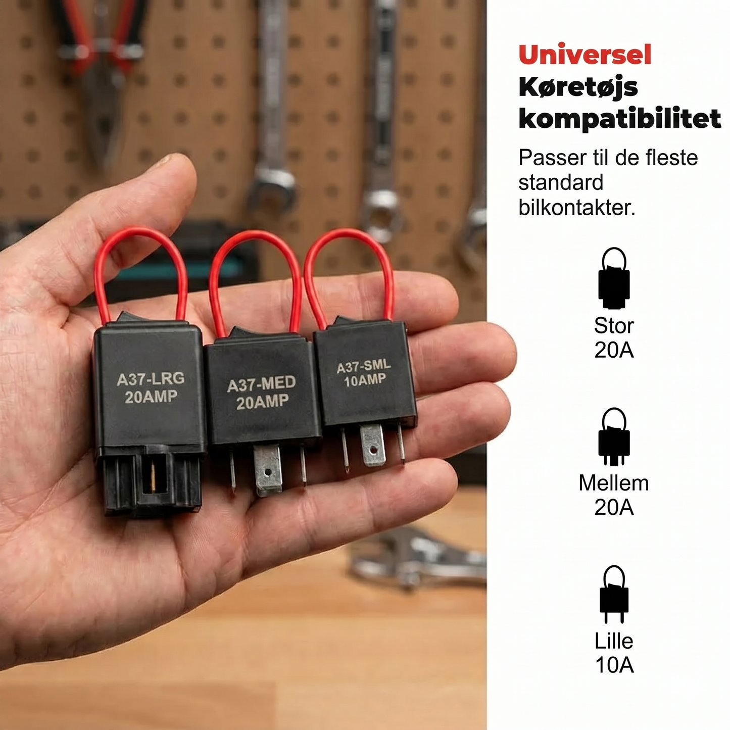 Testbænk/testset til bilrelæer med startkabler
