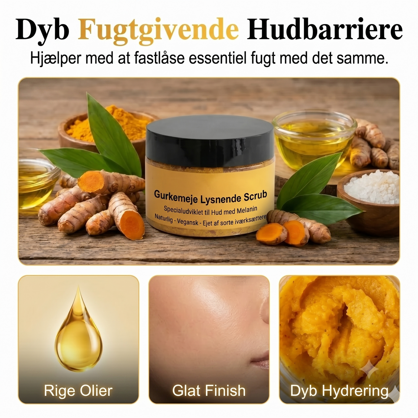 Gurkemeje-bodyscrub stimulerer huden med mild eksfoliering og dyb hydrering