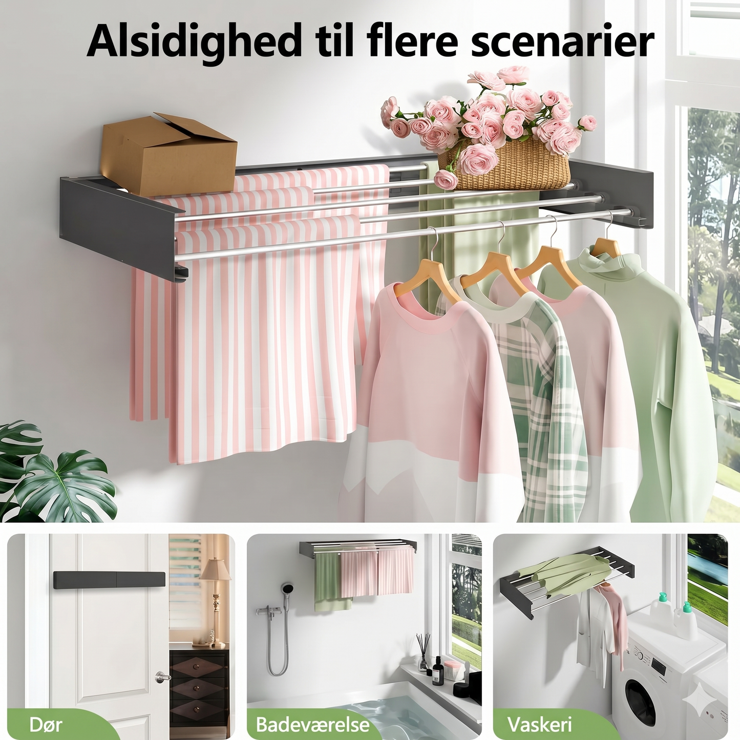 Pladsbesparende AirFold-tørrestativ