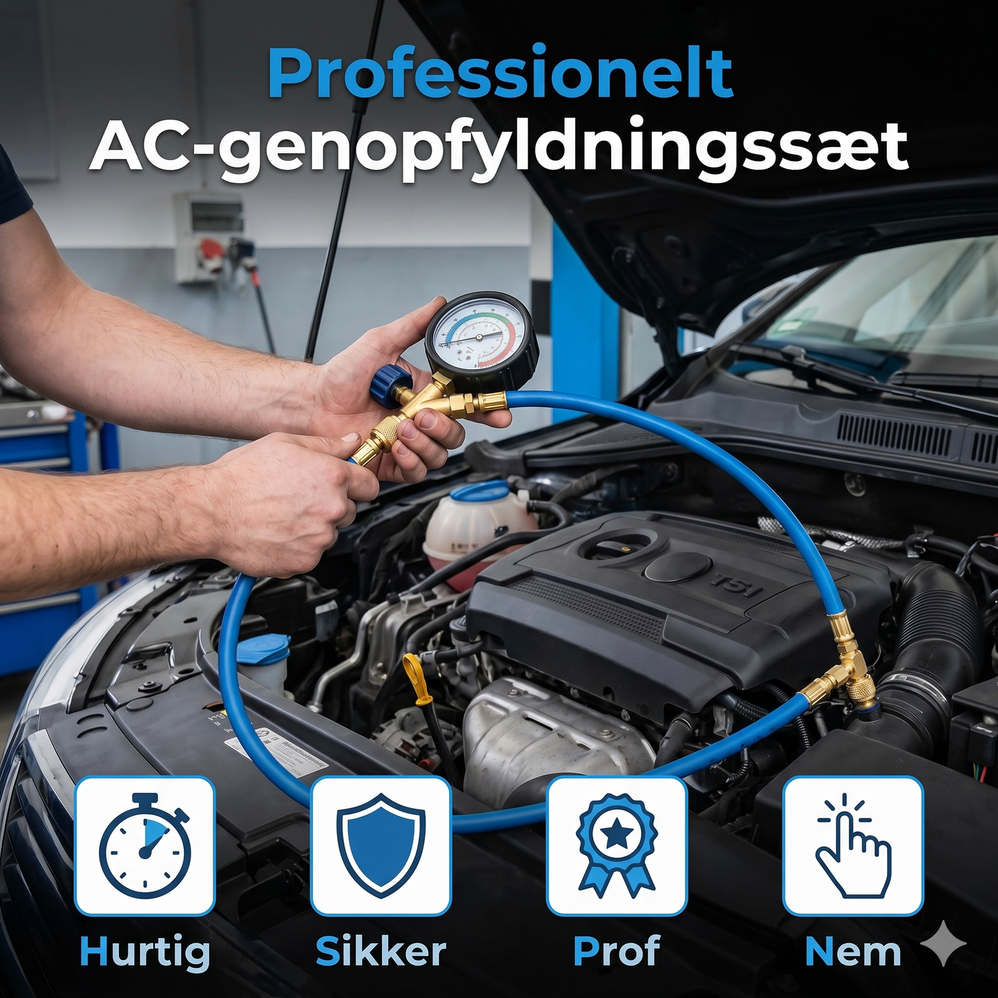 R134a AC-påfyldningsslange med manometer