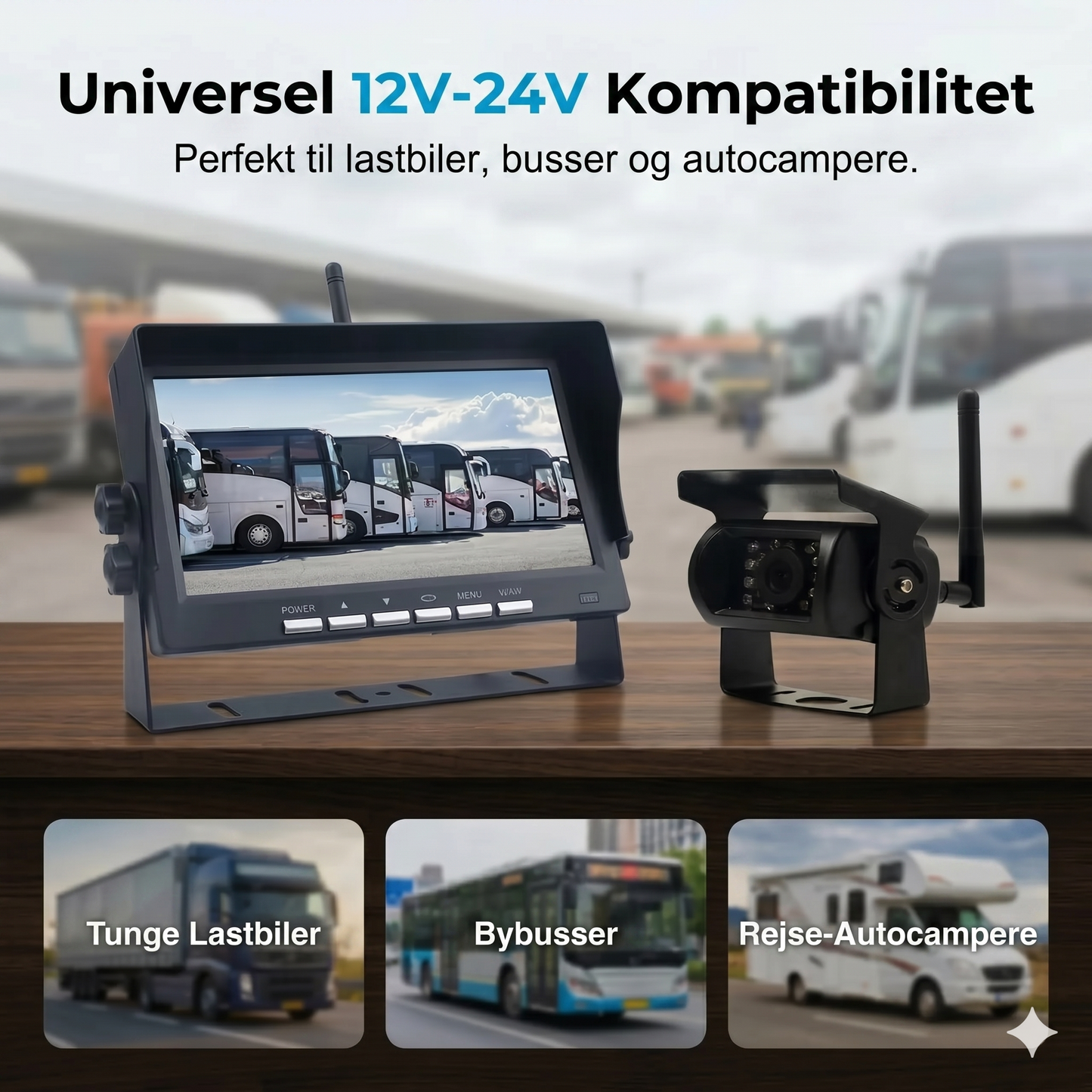 Højkvalitets trådløst bakkamerasystem med en 7-tommers bredskærmsmonitor