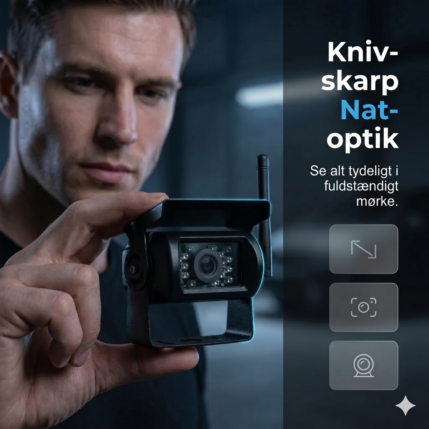 Højkvalitets trådløst bakkamerasystem med en 7-tommers bredskærmsmonitor