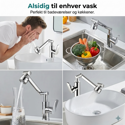 1080° drejelig vandhane, stænkfri, to vandfunktioner