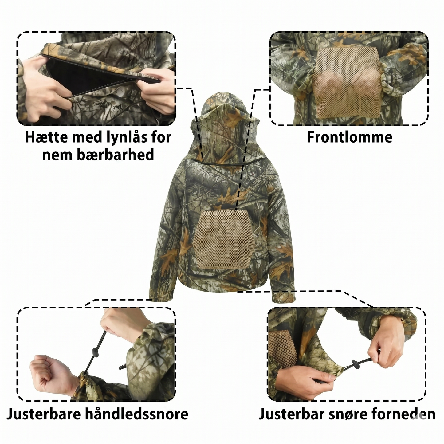 Letvægts myggedragt med hætte