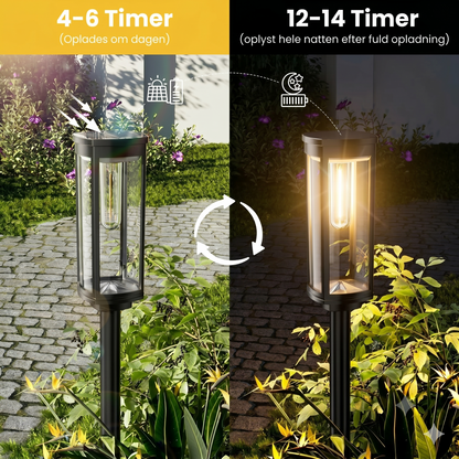 Solcelle havebelysning – retro design, 12-14 timers belysning & IP65 vandtæt