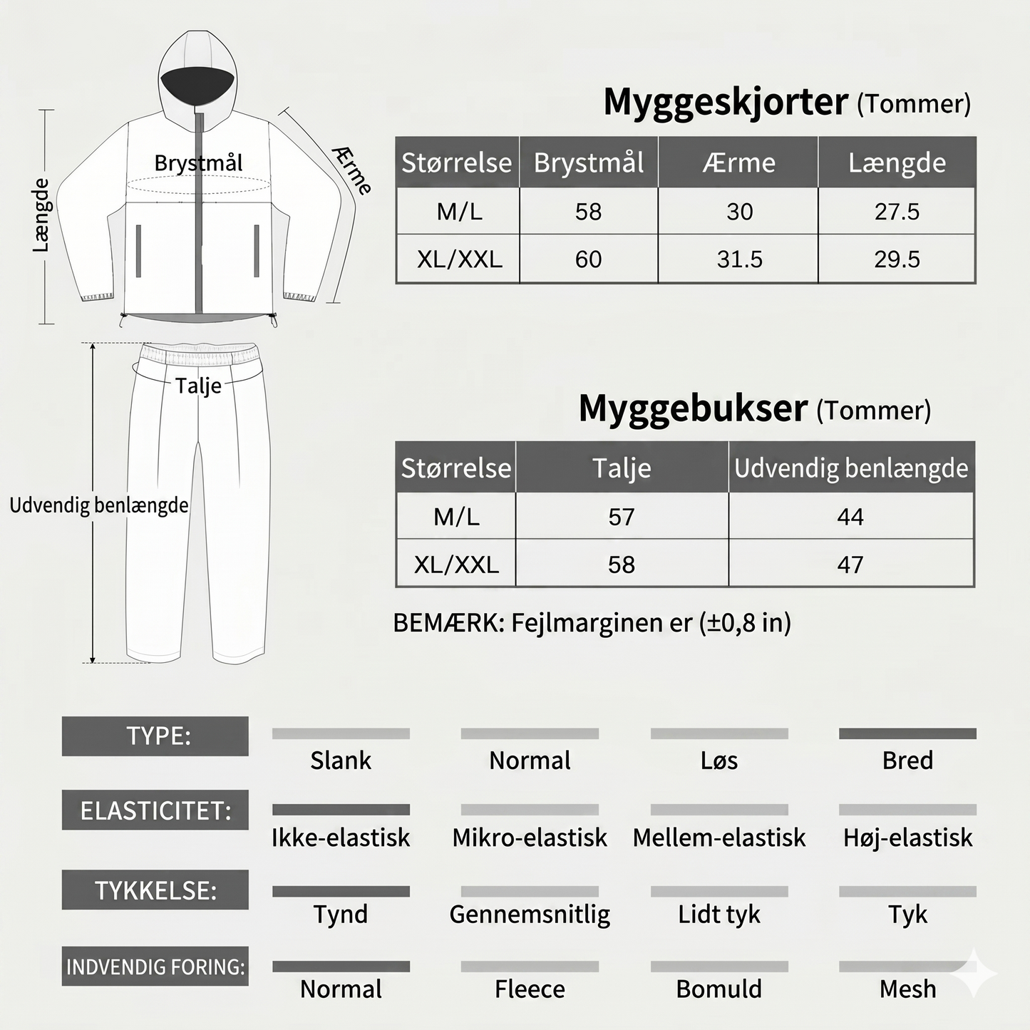 Letvægts myggedragt med hætte