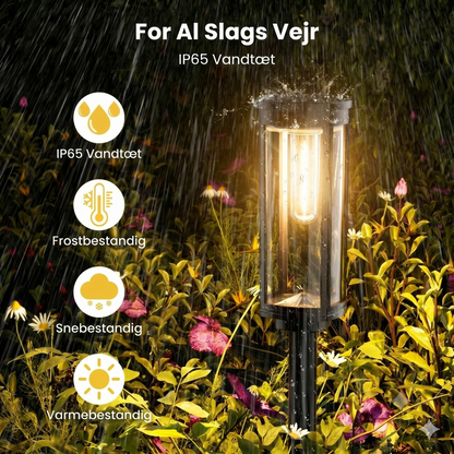 Solcelle havebelysning – retro design, 12-14 timers belysning & IP65 vandtæt