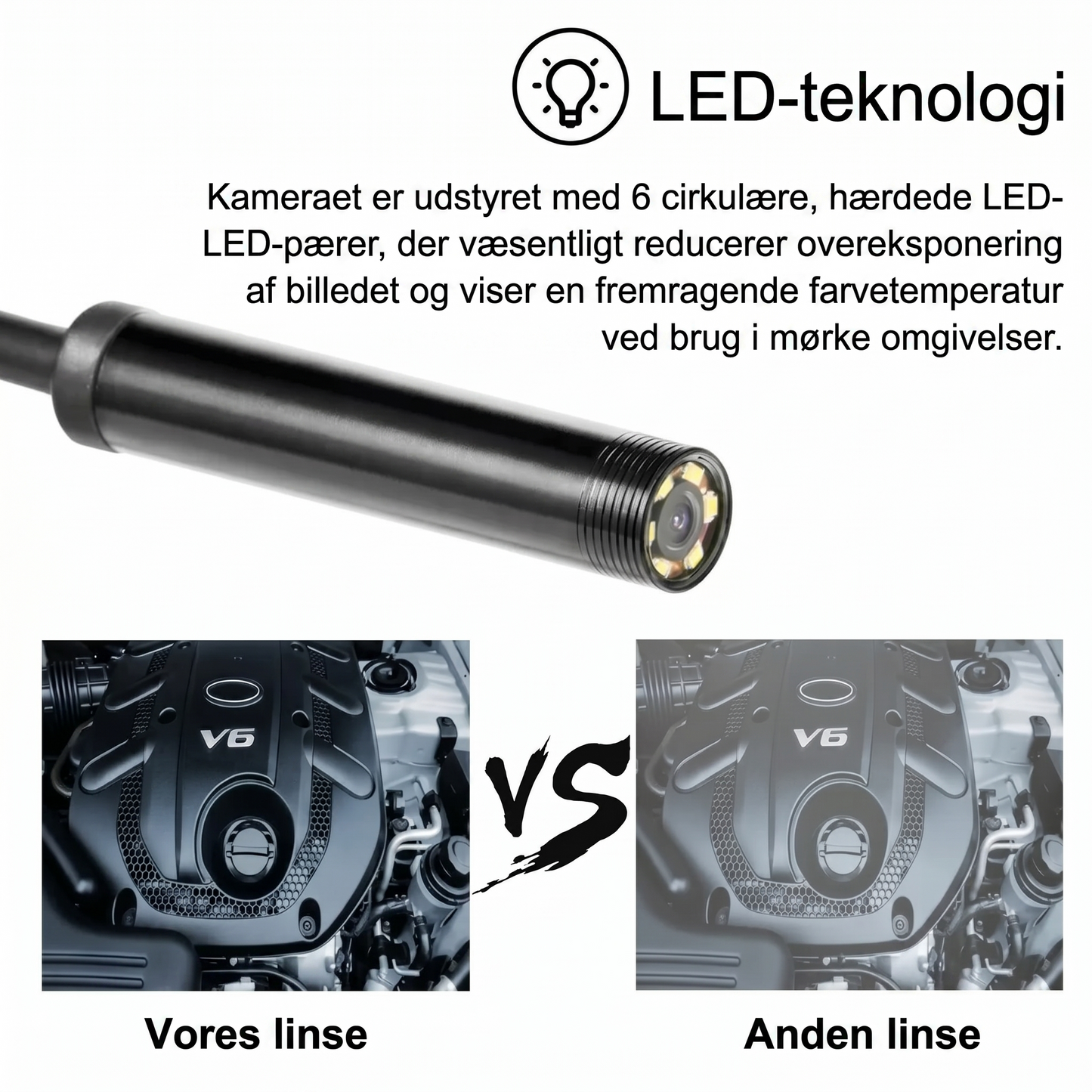 Universelt 3-i-1 endoskopkamera med IP67 vandtæt sonde