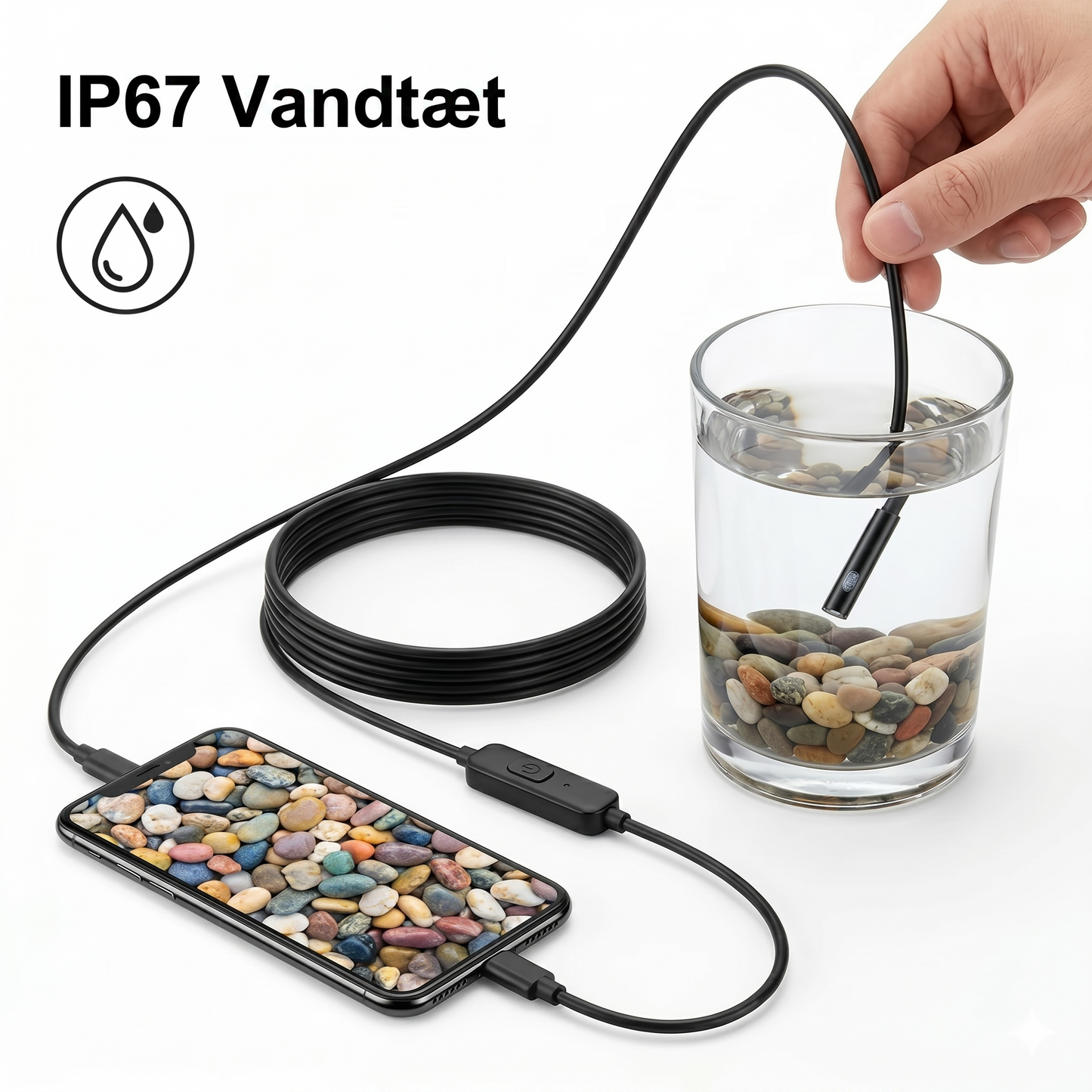 Universelt 3-i-1 endoskopkamera med IP67 vandtæt sonde