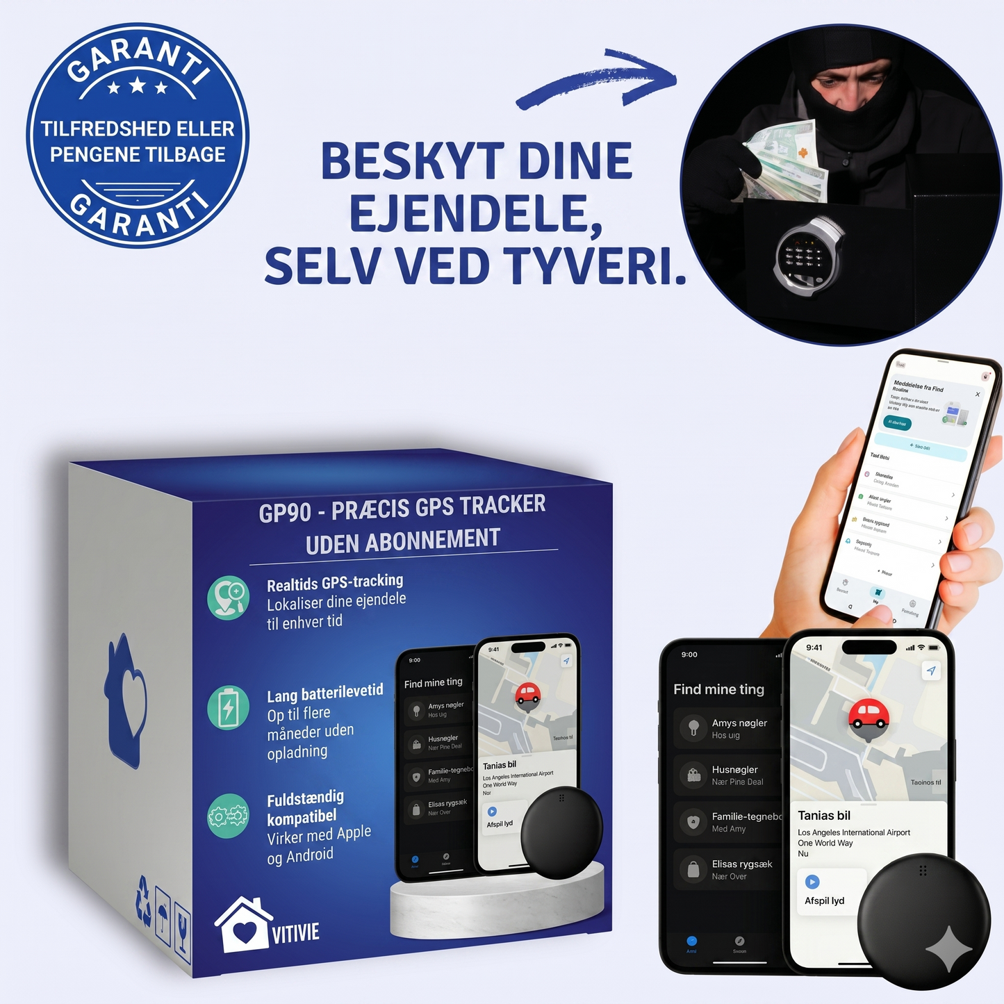 GP90 - Smart GPS-tracker uden abonnement (Android/Apple)