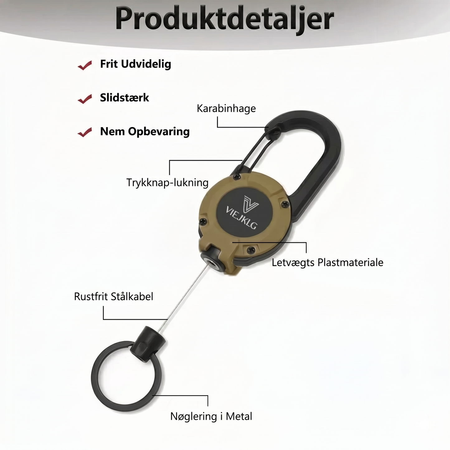 Ny multifunktionel 3-i-1 karabinhage med tilbagetrækkelig snorholder