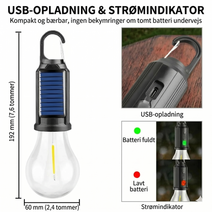 Solcelledrevet teltlys (USB-genopladelig LED-campinglygte)